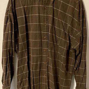 Mens Nautica Button Up Dess Shirt Brown Plaid XXL